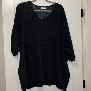 Easel Knit Short Sleeve Sweater (Black 1XL)